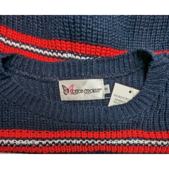 Cotton Emporium Knit Sweater Red Blue Striped Girls Size Small - Picture 3 of 6